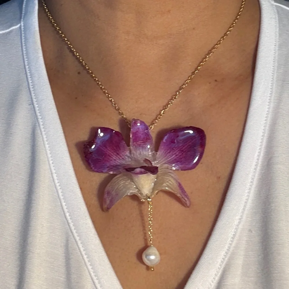 Elegant Purple Orchid Pendant Necklace - Picture 3 of 3